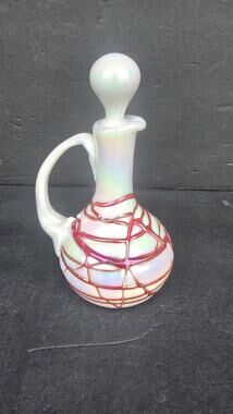 Vintage Gibson Glass Iridescent Red Threaded Cruet Decanter Stopper 1984 USA